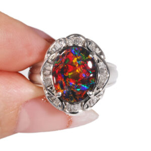 A rare Red Black Opal set in Platinum Ring